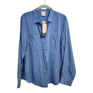 LAURIE FELT Easy Button Down TENCEL Shirt Washed Blue‎ NEW size M